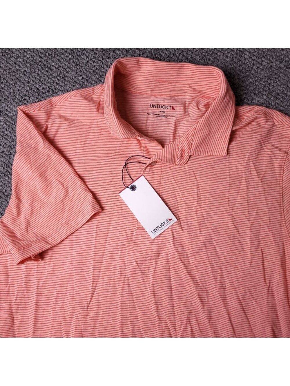 UNTUCKit Belvoir Shirt Mens L Large  Orange Striped Polo Short Sleeve Cotton